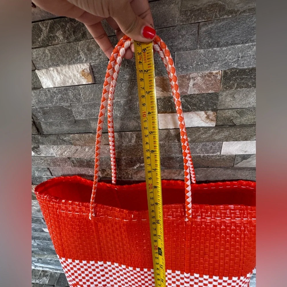 Orange and White Woven Tote Bag - Picture 7 of 8